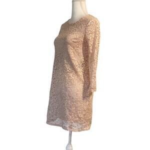 Forever 21 women’s solid floral lace mini dress sz s pink salmon  long sleeve